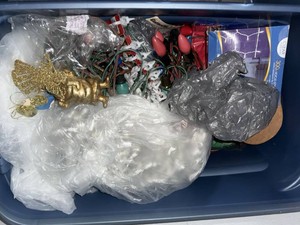 Box Lot of Assorted Christmas Lights, Icicle Strands & Decor