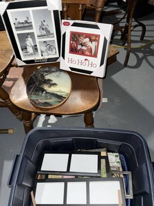 Box Lot of Assorted Picture Frames Mirror & Home Decor