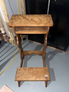 Vintage Wooden Step Stool Side Table Stand with Shelf Primitive Style