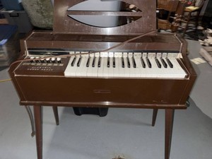 Vintage Electric Chord Organ with Stand 22-Key Brown MCM Keyboard