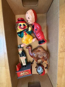 Lot of Vintage Figural Plastic Banks Toys Cookie Jar & Kitchen Timer