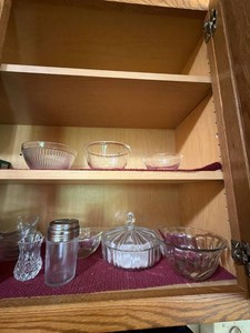 Mixed Vintage Kitchen Glassware Lot w Cruet Set Pitcher & Bowls