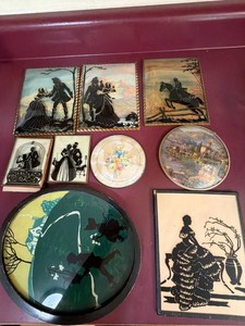 Vintage Reverse Painted Glass Silhouette Wall Decor Art Mixed Lot