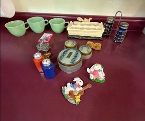 Lot of Assorted Vintage Housewares Decor Jadeite Style Cobalt Glass