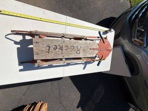 Vintage Wooden Steerable Sled Sky Rocket Hand Painted Childs Toy
