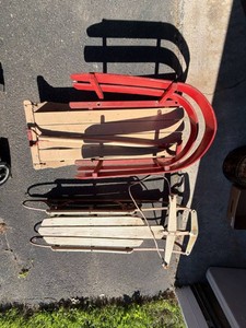 Vintage Wood Sled Lot Flexible Flyer No. 44J Red Child Sled See Photos