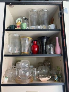 Lot of Assorted Vintage Glassware Vases Covered Dishes Decor