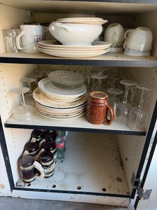 Box Lot of Assorted Vintage Kitchenware Glassware Coca-Cola Bottles