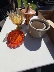 Lot of Vintage Art Glass & Stoneware Decor Amber Orange Red Pieces
