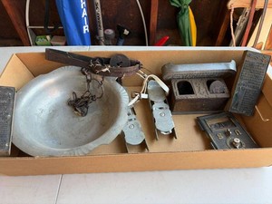 Vintage Metal Hardware & Primitive Lot Trap Saw Set Mailbox Door