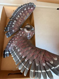 Hand Carved Painted Wood Owl Wall Decor Flying Bird Sculpture 24in