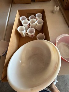 Vintage Tom & Jerry Milk Glass Mug Lot with Serving Bowls