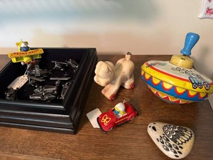 Lot of Assorted Vintage Toys Smurfette Car Tin Top Pull Toy Smurf