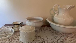 Lot of Assorted Vintage Milk Glass & Porcelain Tableware Decor