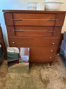 Mid Century Genuine Mahogany 5 Drawer Highboy Dresser With Mirror