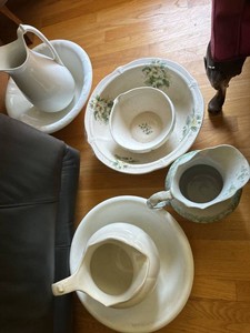Antique Ironstone Wash Set Pitchers Basins Floral Ceramic Lot