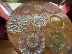 Vintage Depression Glass Serving Dish Assortment Pink Amber Clear