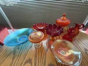 Vintage Art Glass Serving Bowls Candy Dish Decanter Mixed Lot