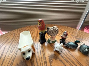 Vintage Ceramic Figurine Lot Head Vase Ducks Parrot Dog Planter