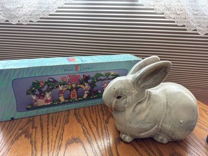 Easter Decor Lot Ceramic Bunny Figurine & Easter Jubilee Treehouse