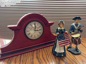 Colonial Clock Co Mantel Clock & Patriotic Figurines Decor Set