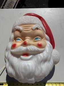 Vintage Lighted Santa Face Wall Decoration Blow Mold Plastic