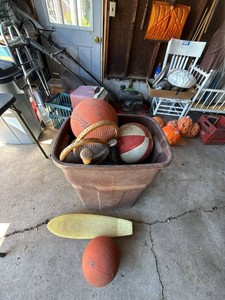 Vintage Wood Tennis Racquets & Mixed Sports Equipment Storage Lot