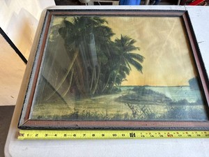 Vintage Framed Tropical Seascape Wall Art Print Palm Tree Coastal