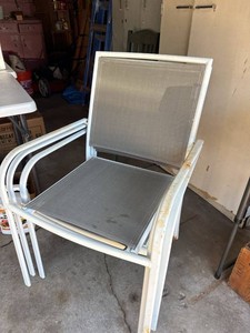 Set of 3 Patio Sling Arm Chairs White Metal Frames Gray Mesh Seats