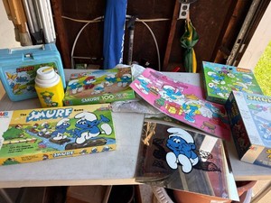 Vintage Smurfs Games Puzzles Lunchbox Mirror Mixed Collectibles Lot