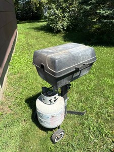Outdoor Propane Gas Grill with Tank on Rolling Stand Black See Photos