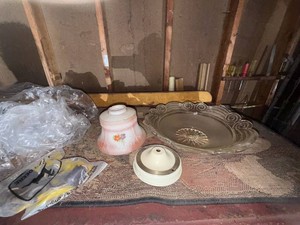 Lot of Assorted Vintage Ceiling Light Shades & Fixture Parts