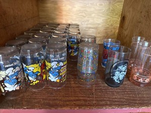 Vintage Smurf Drinking Glasses with Swedish Floral Pepsi Cola Mixed Lot