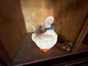 Vintage Figural Ceramic Goose Jar & Duck Planter Decor Set