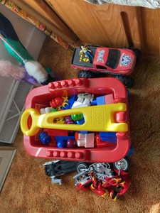 Mega Bloks Wagon w Assorted Blocks & Raminator Toy Vehicle Lot