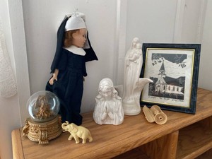 Lot of Assorted Religious Decor Nun Doll Framed Church Print Figurines