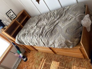 Twin Bookcase Storage Bed Frame Oak Finish Headboard Base