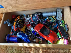 Assorted Toy Vehicle & Action Figure Lot Cars Trucks Robots Saber