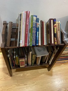 Wooden Cookbook Rack with Assorted Cookbooks & Home Reference Books