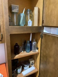 Lot of Assorted Vintage Glass Bottles Jars Candles & Decor