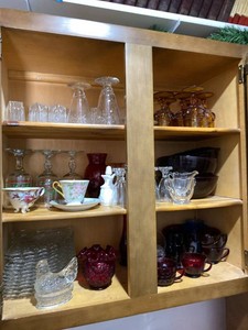 Assorted Vintage Glassware Lot Ruby Red Amber Clear Cups Bowls Vases