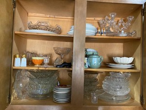 Box Lot of Assorted Vintage Glassware, Plates & Serving Pieces