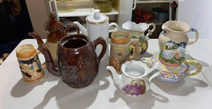 Vintage Ceramic Teapots Pitchers Souvenir Steins Decorative Lot