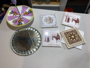 Mixed Decorative Tile Trivets Mirror Plateau Tray & Dept 56 Revolving Server