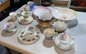 Vintage Mismatched China Teacups Bowls Jardiniere Floral Porcelain Lot