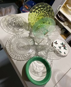 Vintage Depression Glass Uranium Serving Pieces Compotes Trays Holiday Dish
