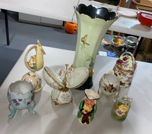 Vintage Porcelain Decor Lot Bavaria Vase Egg Cups Musical Trinket Box