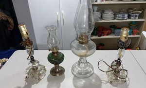 Lot of Assorted Vintage Oil Lamps & Glass Electric Table Lamps