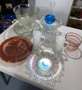 Lot of Vintage Carnival Glass & Pressed Glass w Japanese Float