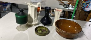Vintage Art Pottery & Glass Decor Lot RRP Roseville Ohio Vase Bowl
